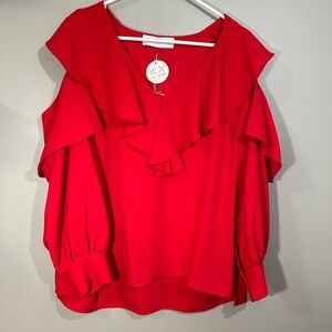 NWT Amanda Uprichard Francis Open Shoulder Flowy Red Top Large